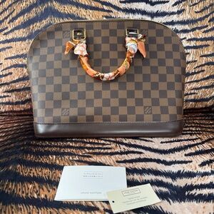Louis Vuitton Alma PM Damier Ebene – Classic with Red Interior & Scarf